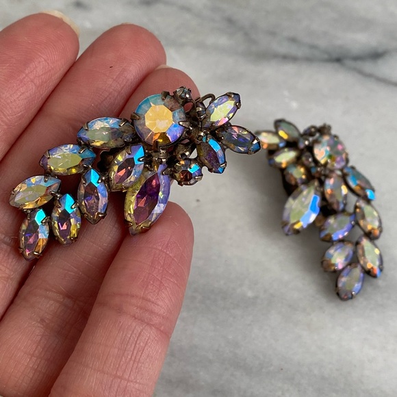 Vintage Clip on Earrings - AB crystals - Picture 3 of 7